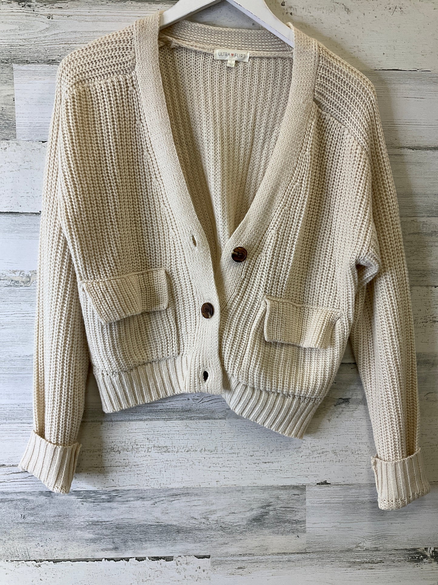 Sweater Cardigan By Ultra Flirt In Cream, Size: S