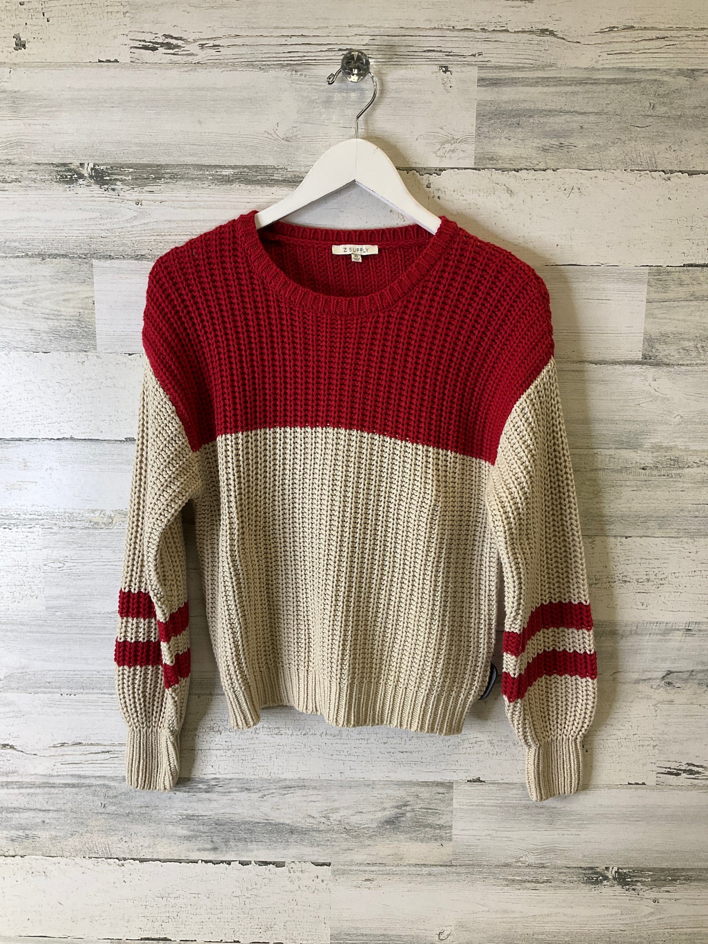 Sweater By Z Supply In Cream & Red, Size: Xs