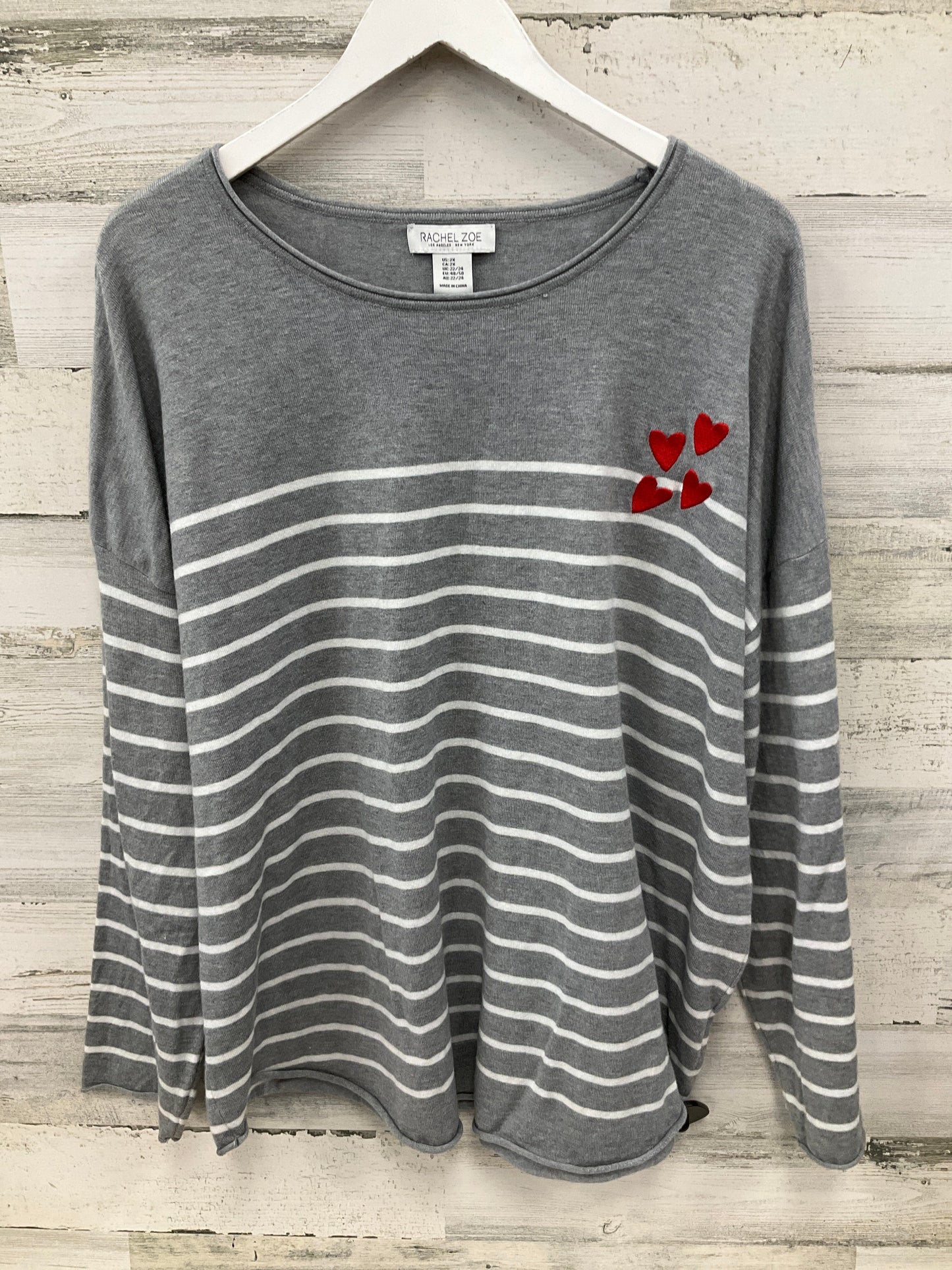 Top Long Sleeve By Rachel Zoe In Grey & White, Size: 2x