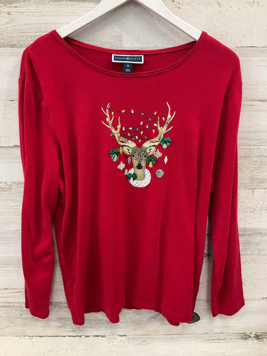 Top Long Sleeve By Karen Scott In Red, Size: 2x