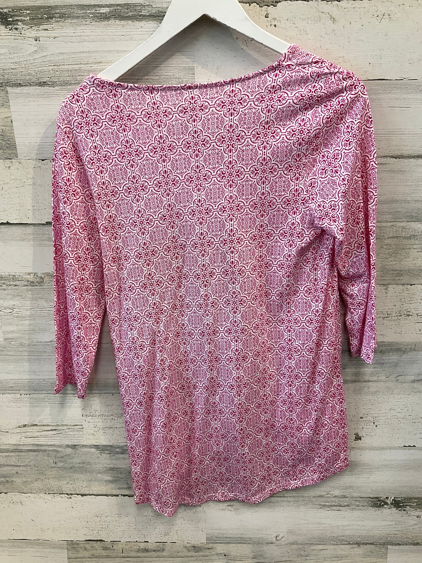 Top 3/4 Sleeve By Chicos In Pink & White, Size: S