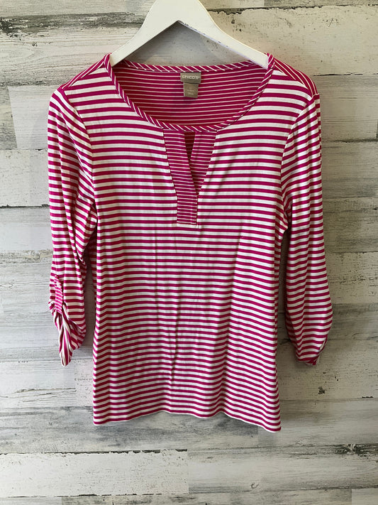 Top 3/4 Sleeve By Chicos In Pink & White, Size: S