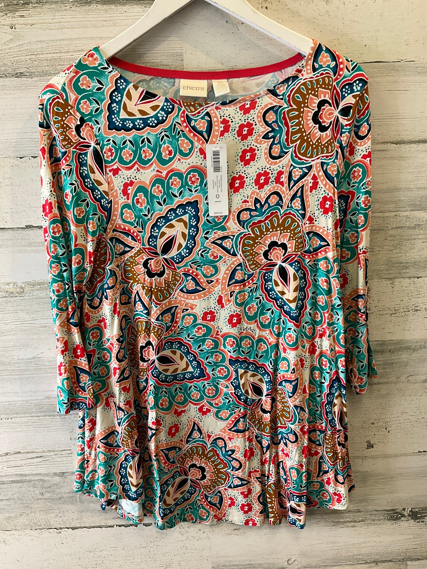 Top 3/4 Sleeve By Chicos In Multi-colored, Size: S