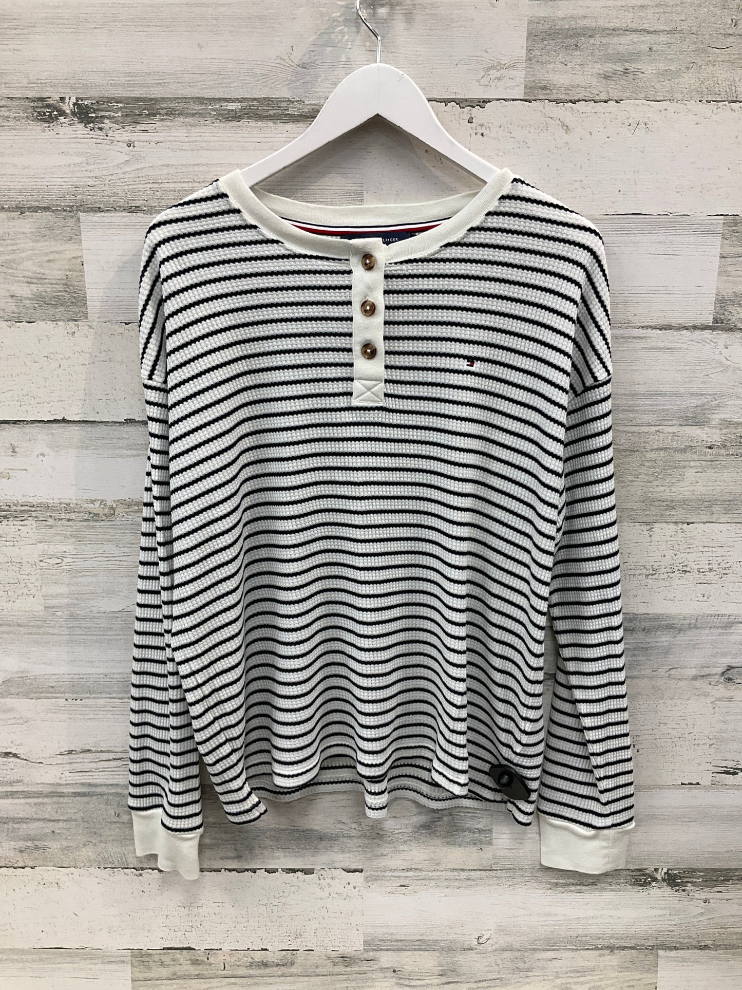 Top Long Sleeve By Tommy Hilfiger In Black & White, Size: L