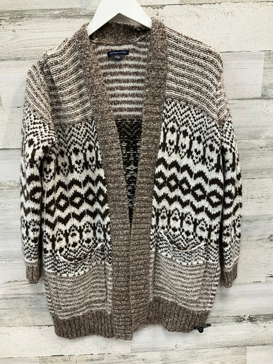 Sweater Cardigan By American Eagle In Brown & Cream, Size: S