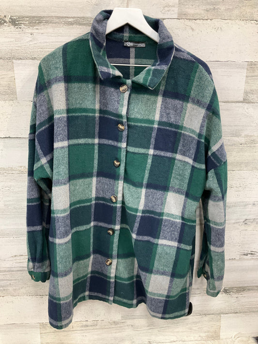 Jacket Shirt By Clothes Mentor In Blue & Green, Size: L