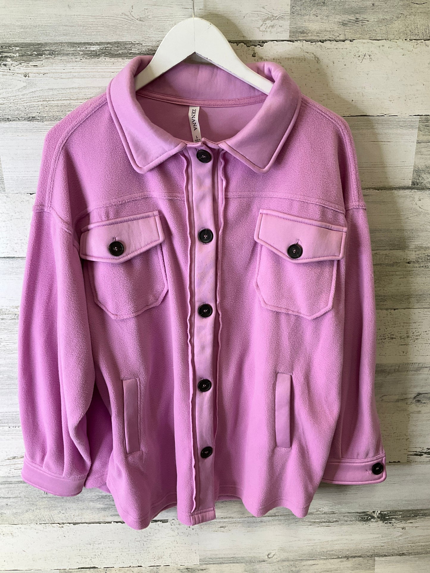 Jacket Shirt By Zenana Outfitters In Pink, Size: L