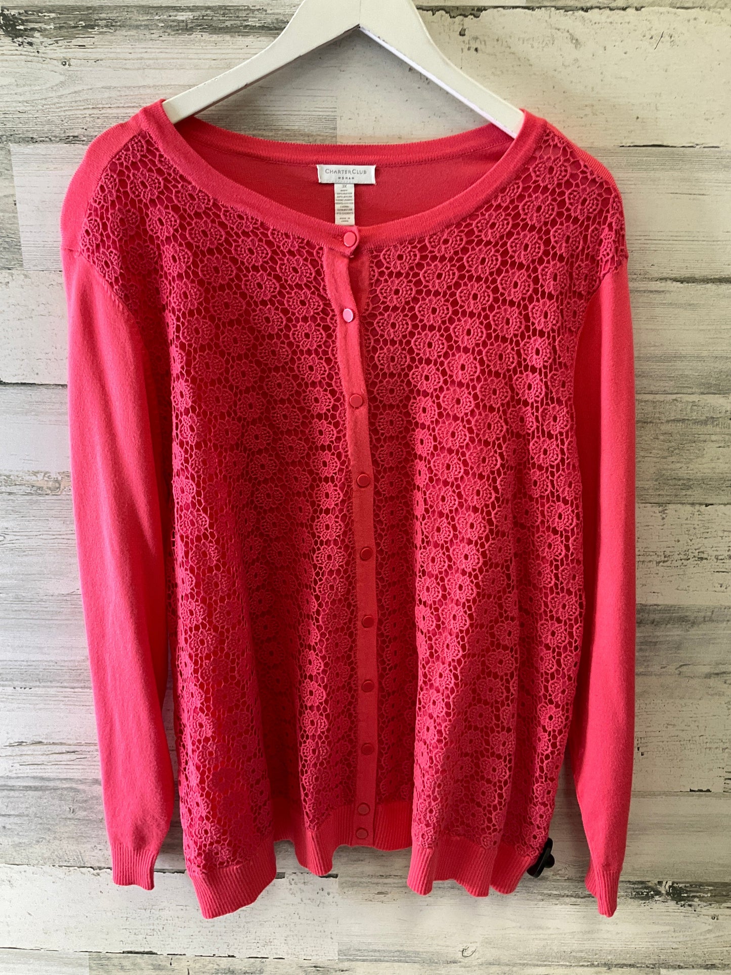 Sweater Cardigan By Charter Club In Coral, Size: 3x