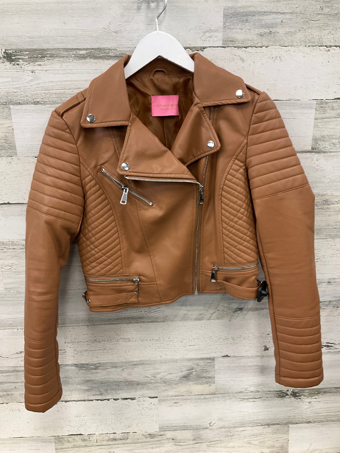 Jacket Moto By Clothes Mentor In Brown, Size: L