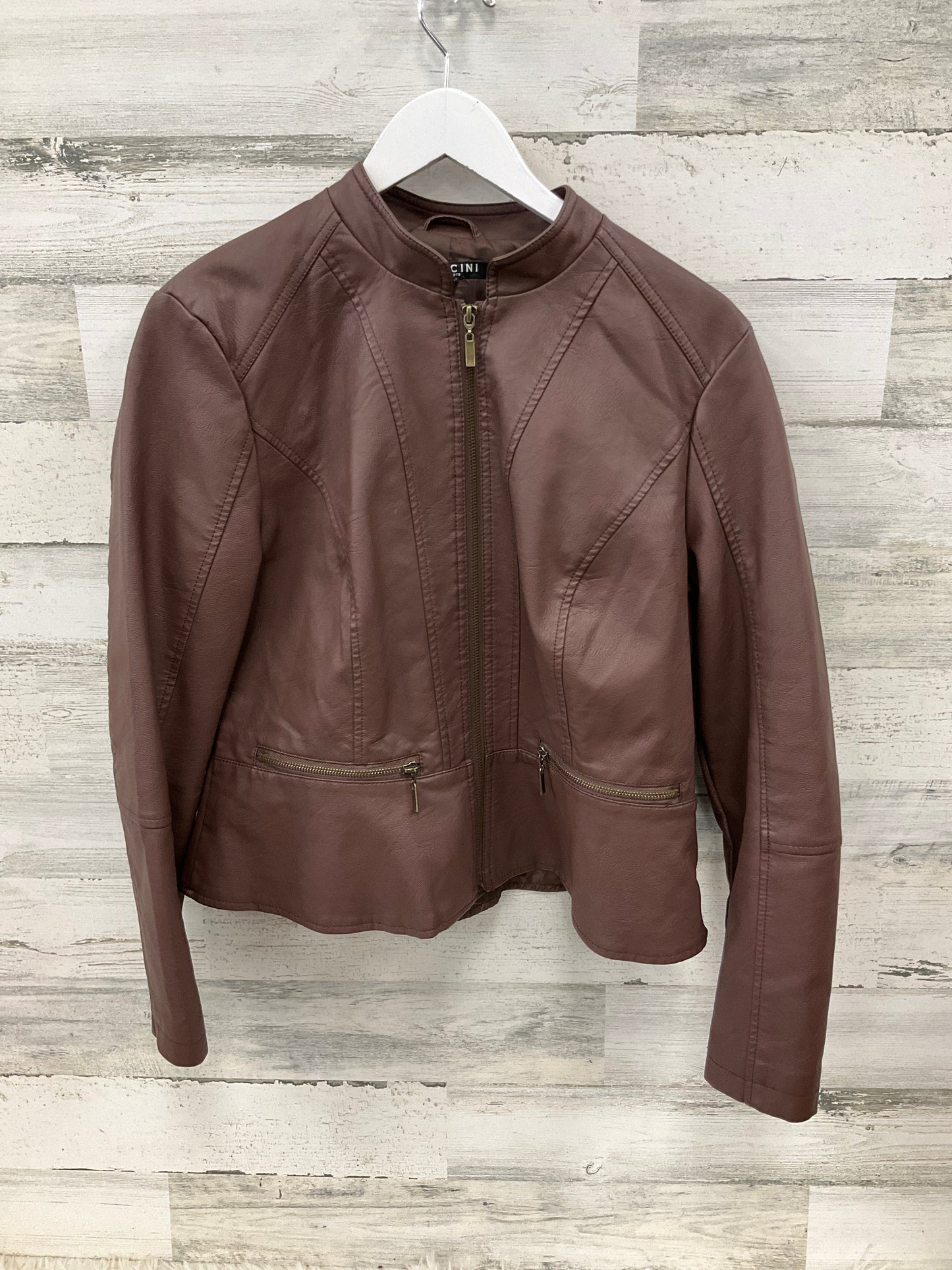 Jacket Moto By Baccini In Brown, Size: L