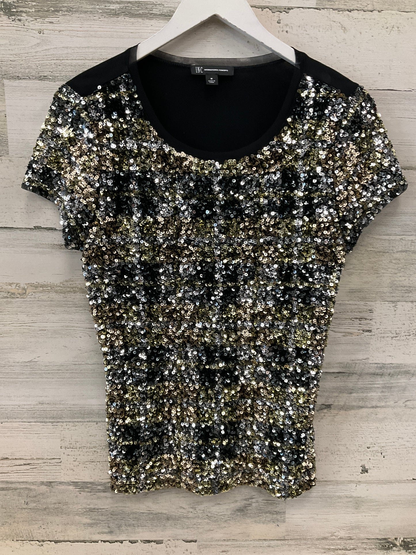 Top Short Sleeve By Inc In Black & Gold, Size: M