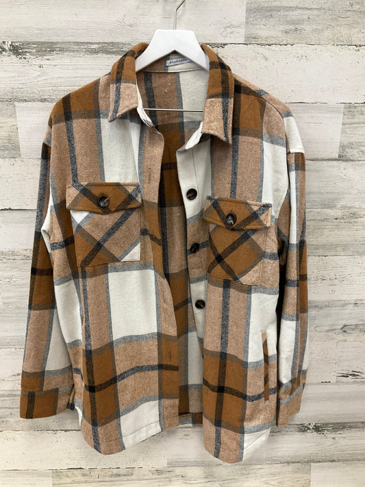 Jacket Shirt By Staccato In Tan & White, Size: L