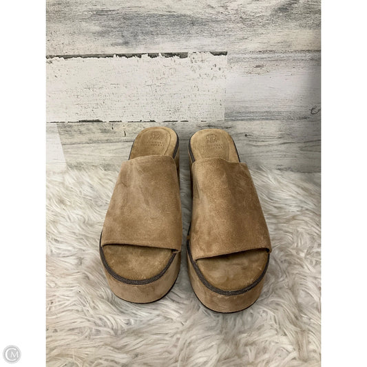 Sandals Heels Wedge By Brunello Cucinelli In Tan, Size: 8.5