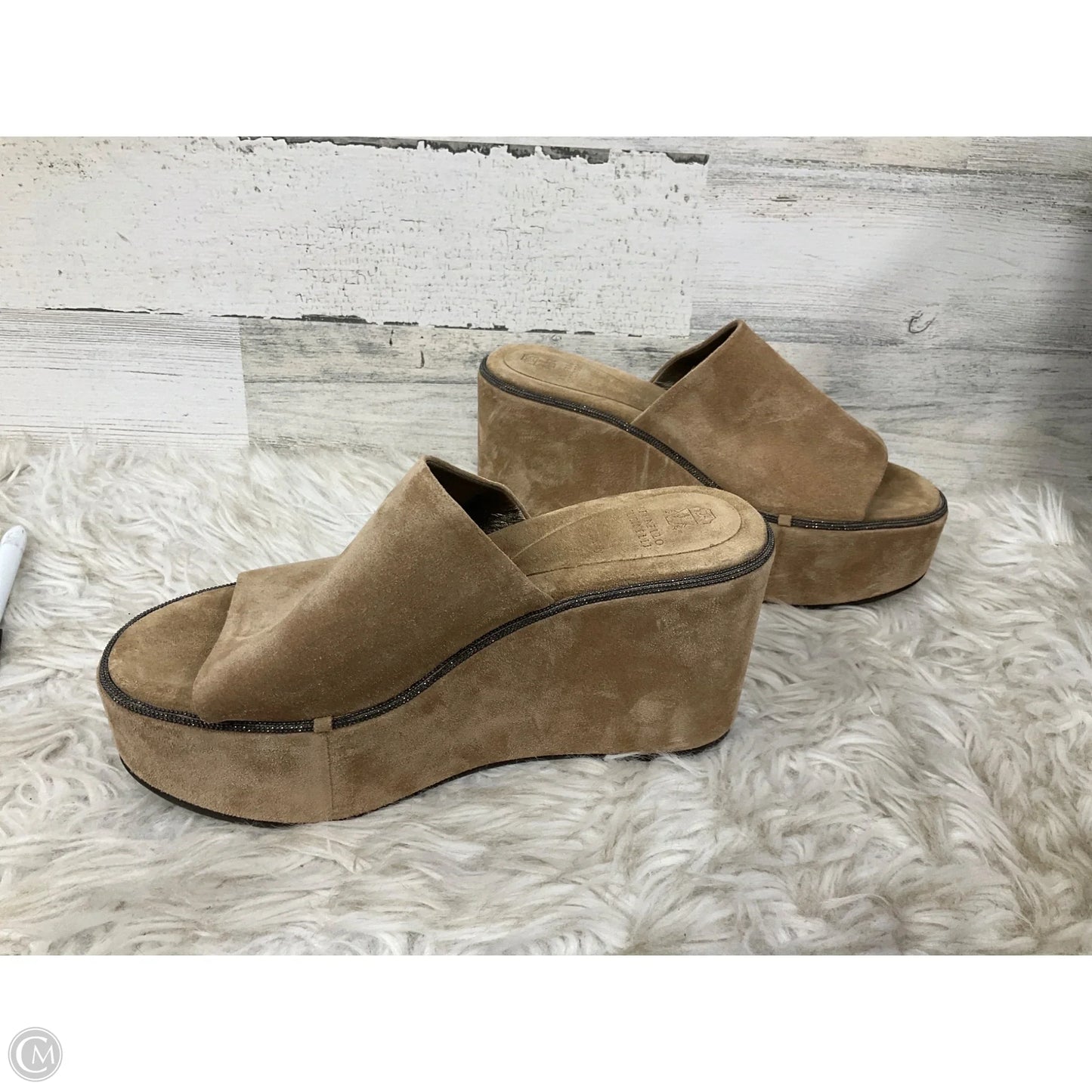 Sandals Heels Wedge By Brunello Cucinelli In Tan, Size: 8.5