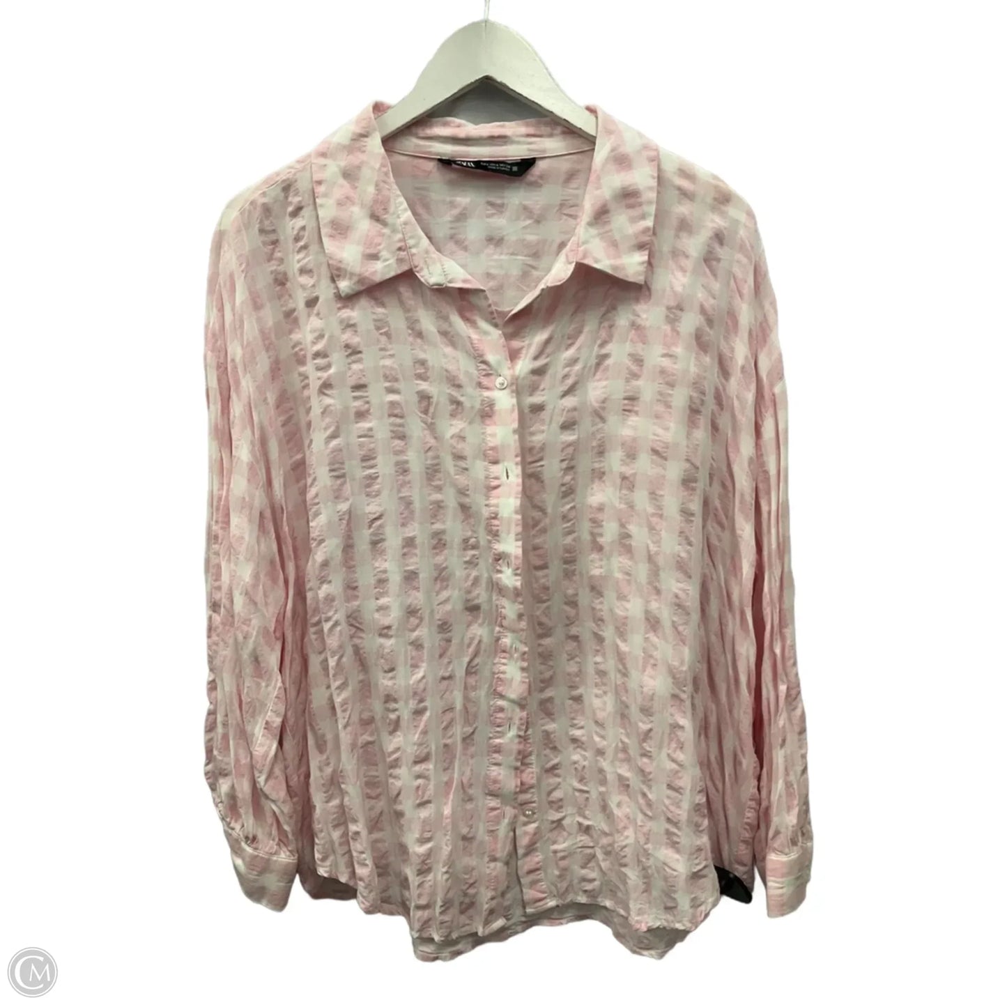Top Long Sleeve By Zara In Pink & White, Size: L