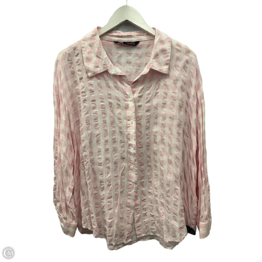 Top Long Sleeve By Zara In Pink & White, Size: L