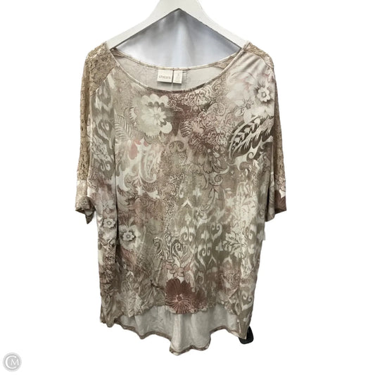 Top Short Sleeve By Chicos In Pink & Tan, Size: Xl