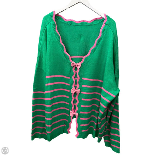 Sweater Cardigan By Clothes Mentor In Green & Pink, Size: 3x