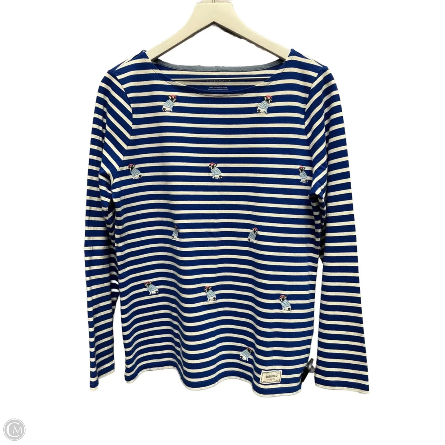 Top Long Sleeve By Talbots In Blue & White, Size: M