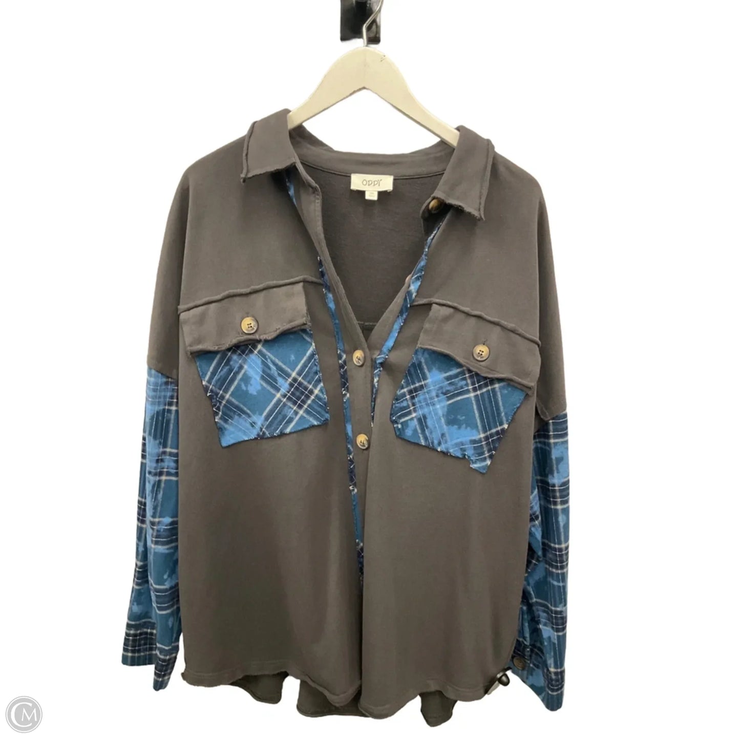Jacket Shirt By Clothes Mentor In Grey, Size: 1x