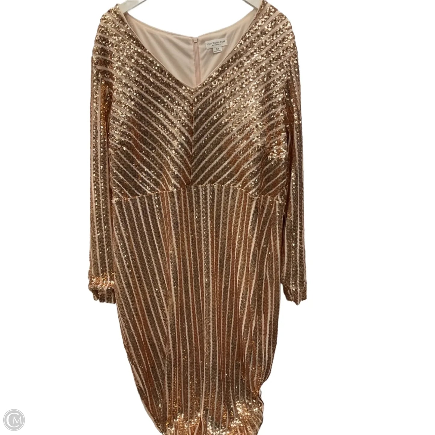 Dress Party Midi By Chicsoul In Gold, Size: 3x