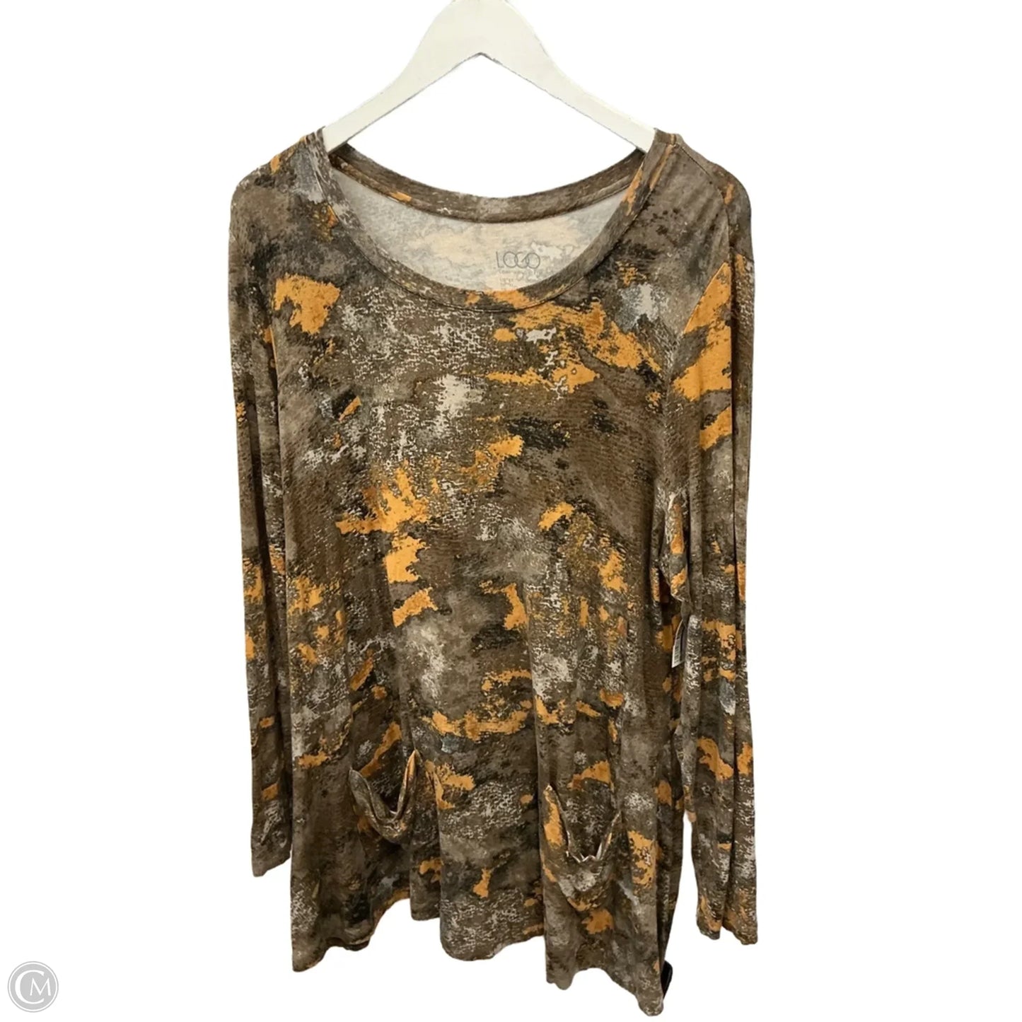 Top Long Sleeve By Logo In Brown, Size: 1x