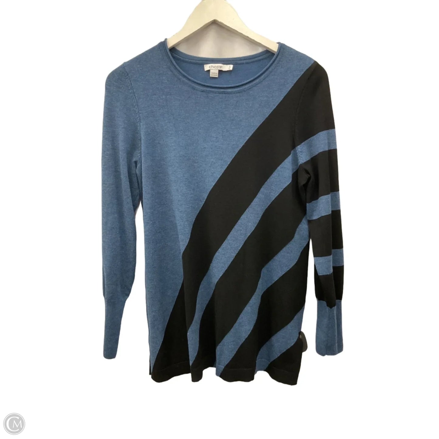 Top Long Sleeve By Chicos In Black & Blue, Size: S