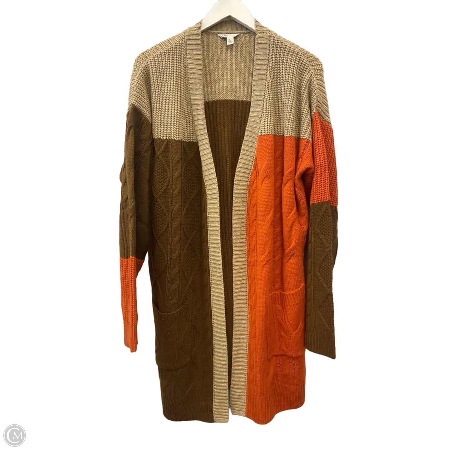 Sweater Cardigan By Cato In Tan, Size: L