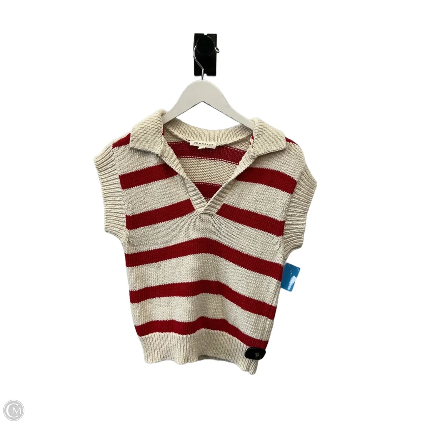 Sweater Short Sleeve By Downeast In Cream & Red, Size: S