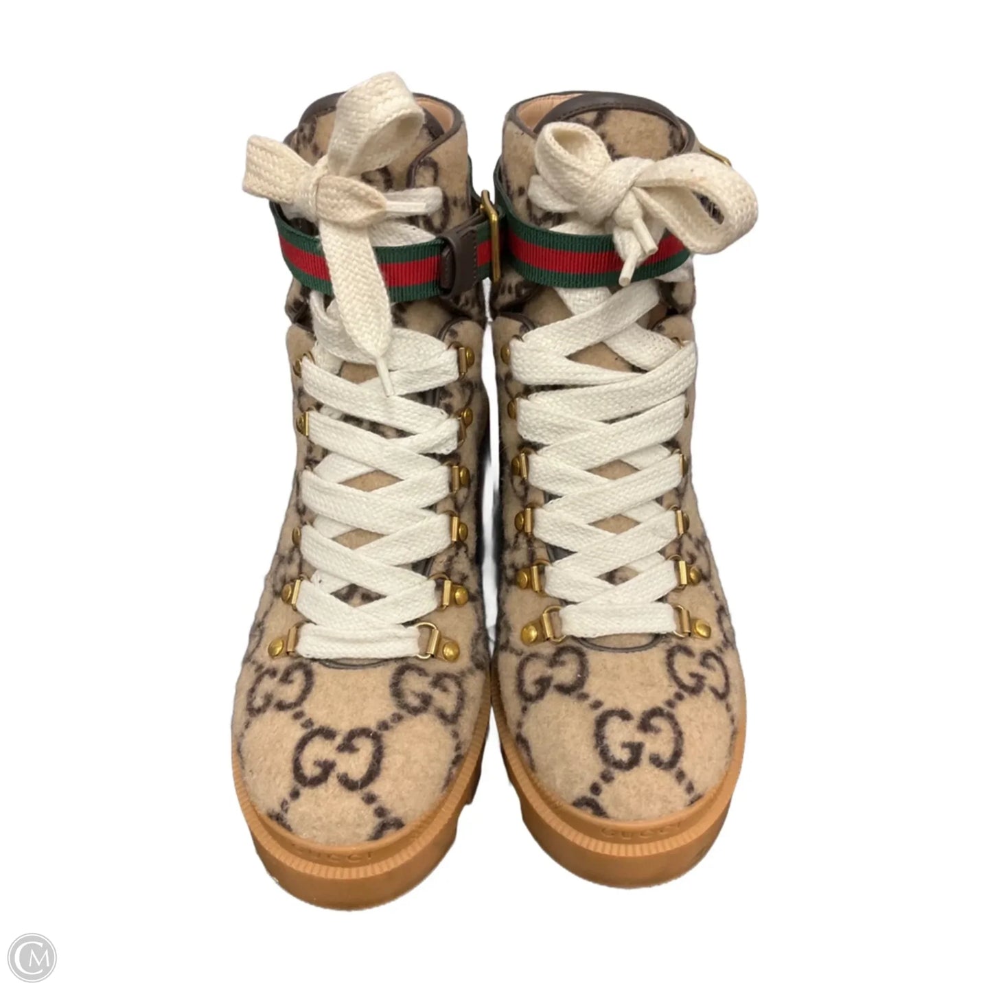 Boots Luxury Designer By Gucci In Tan, Size: 8