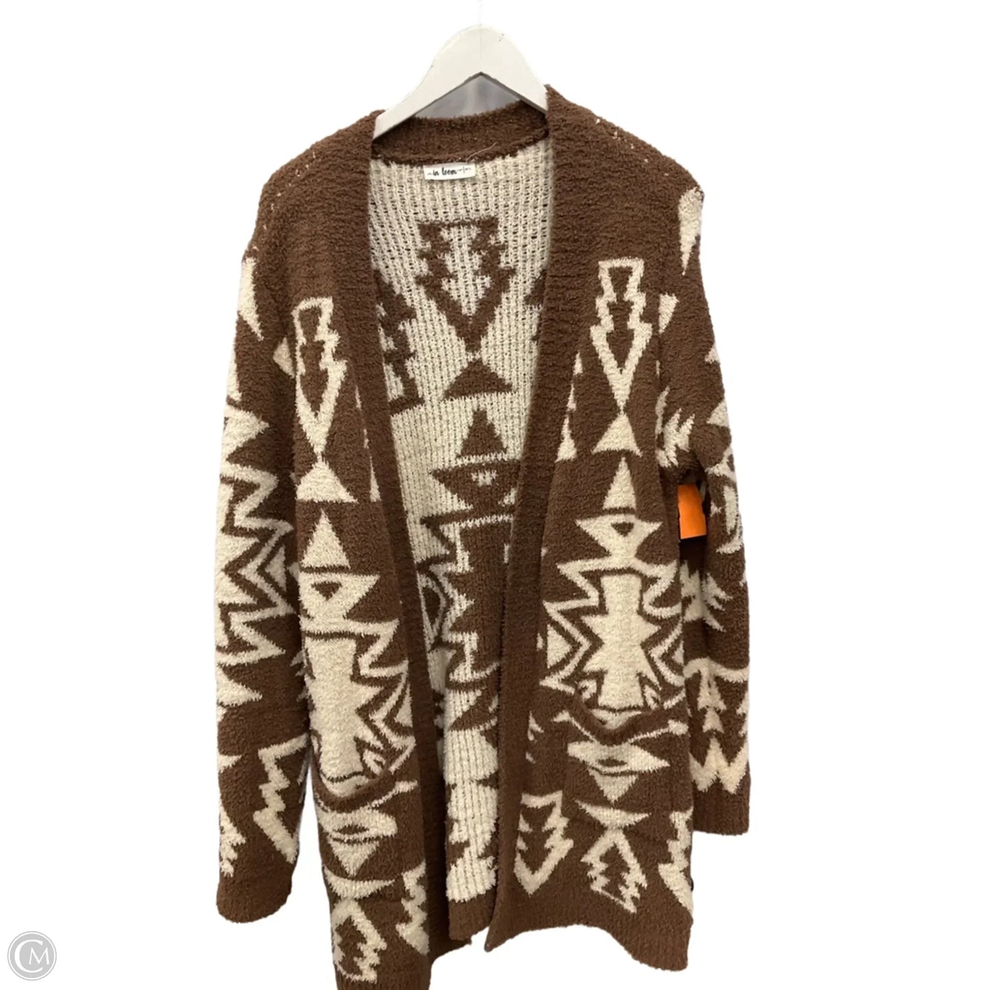 Sweater Cardigan By In Loom In Tan, Size: M