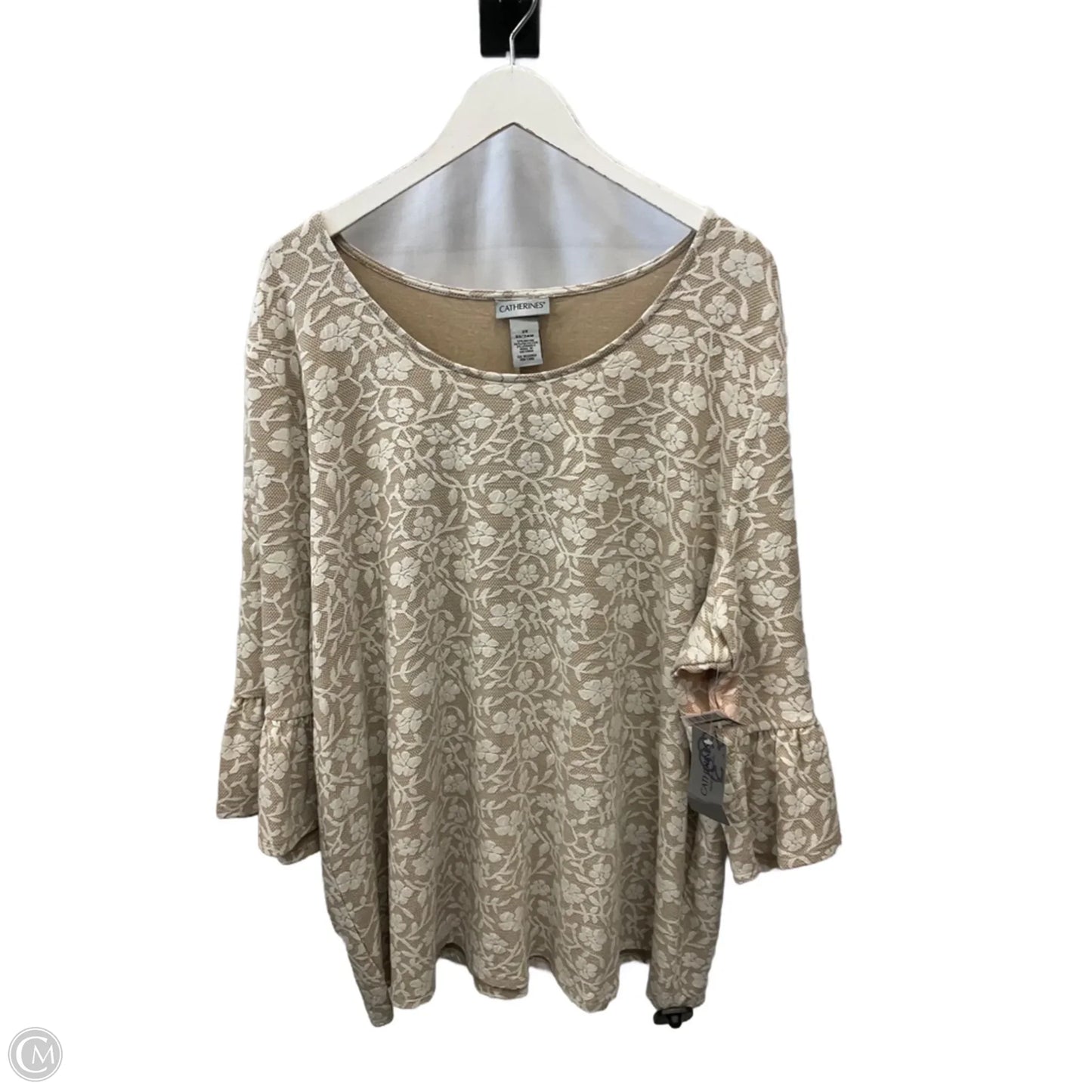 Top 3/4 Sleeve By Catherines In Tan & White, Size: 2x