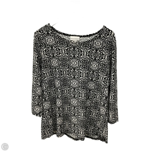 Top 3/4 Sleeve By Rebecca Malone In Black & White, Size: L