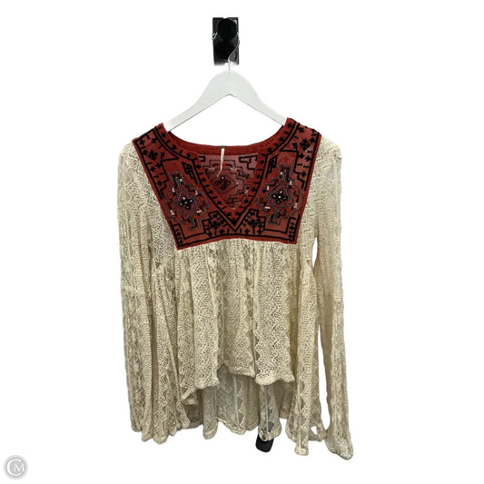 Top Long Sleeve By Free People In Cream & Orange, Size: Xs