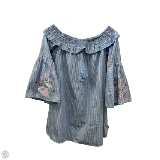 Top 3/4 Sleeve By Sequin Hearts In Blue & White, Size: S