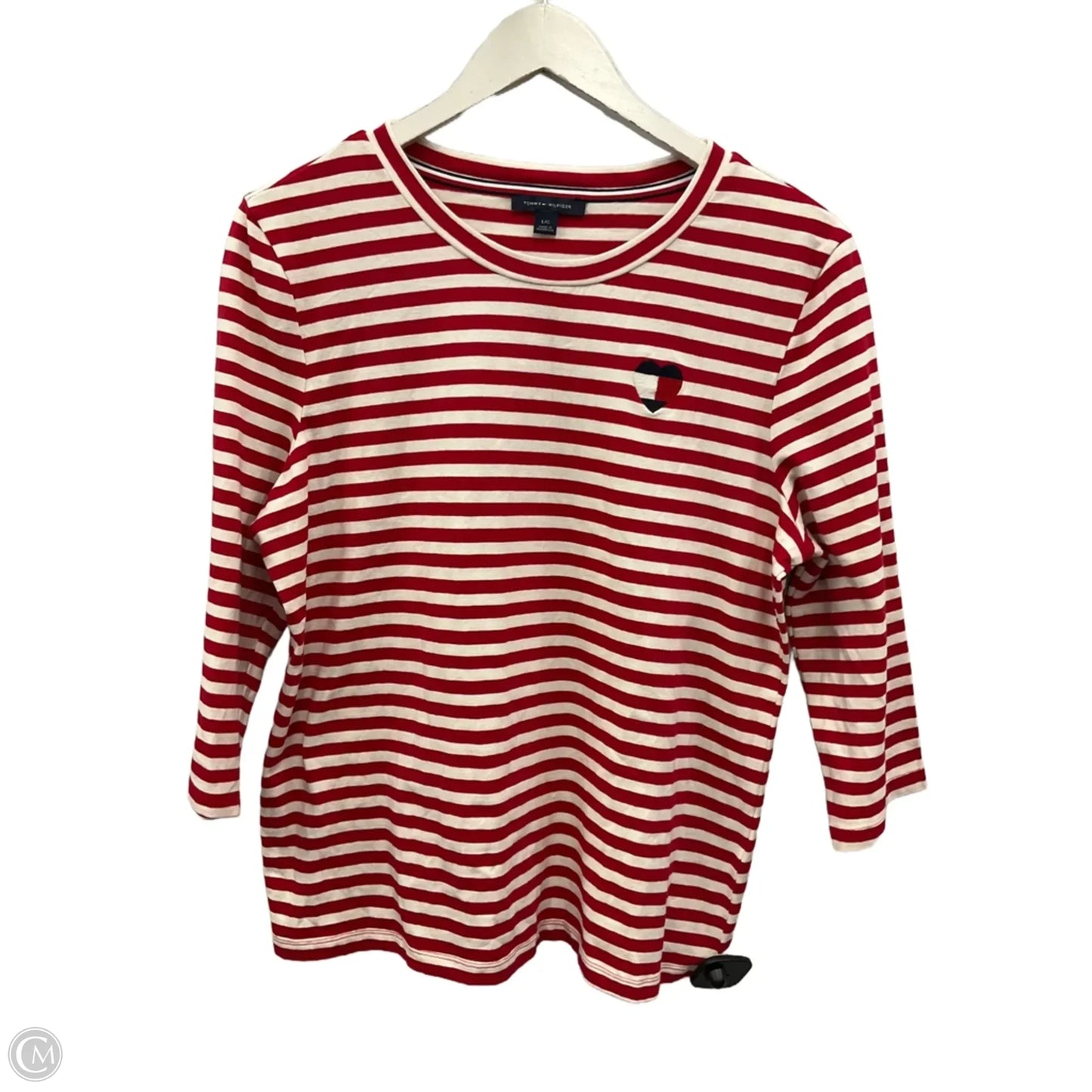 Top Long Sleeve By Tommy Hilfiger In Red & White, Size: L