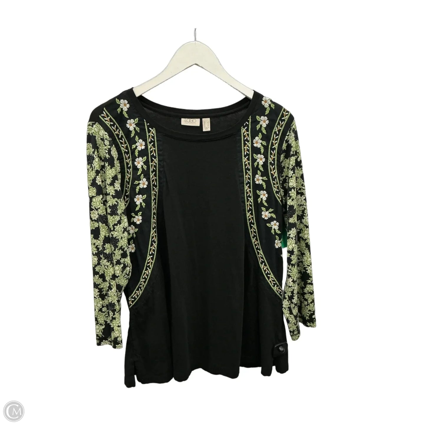 Top Long Sleeve By Logo In Black & Green, Size: L