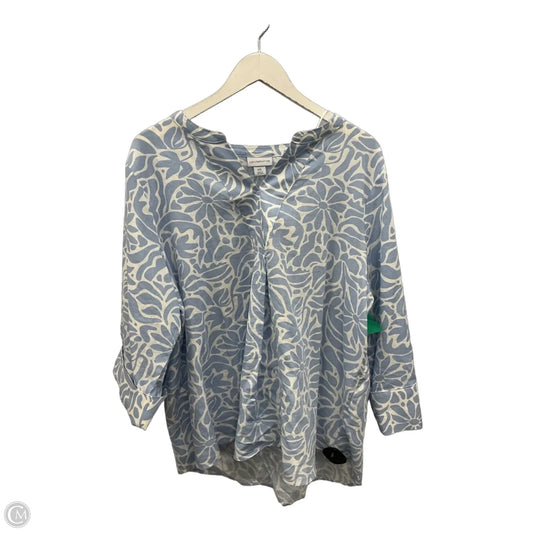 Top 3/4 Sleeve By Liz Claiborne In Blue & White, Size: Xxl