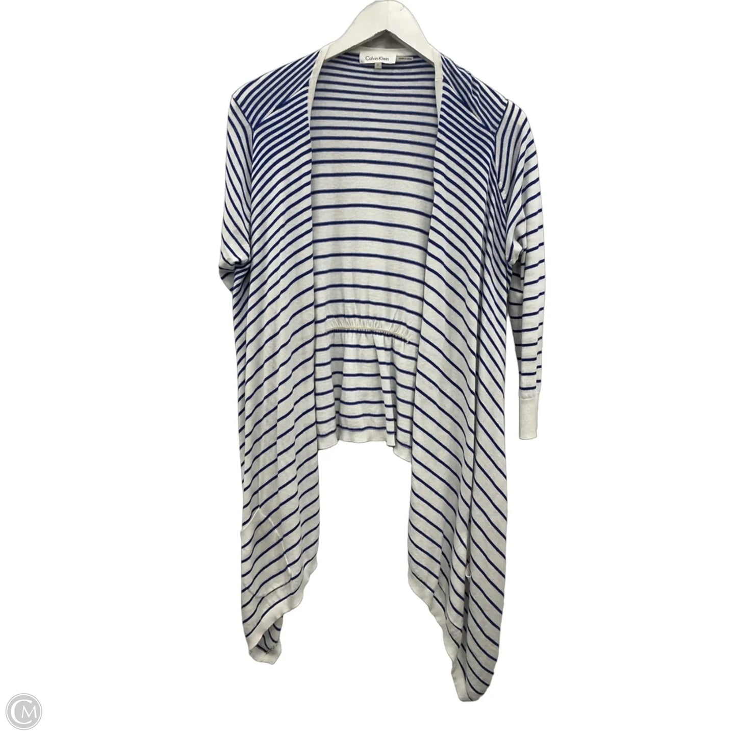 Sweater Cardigan By Calvin Klein In Blue & White, Size: M