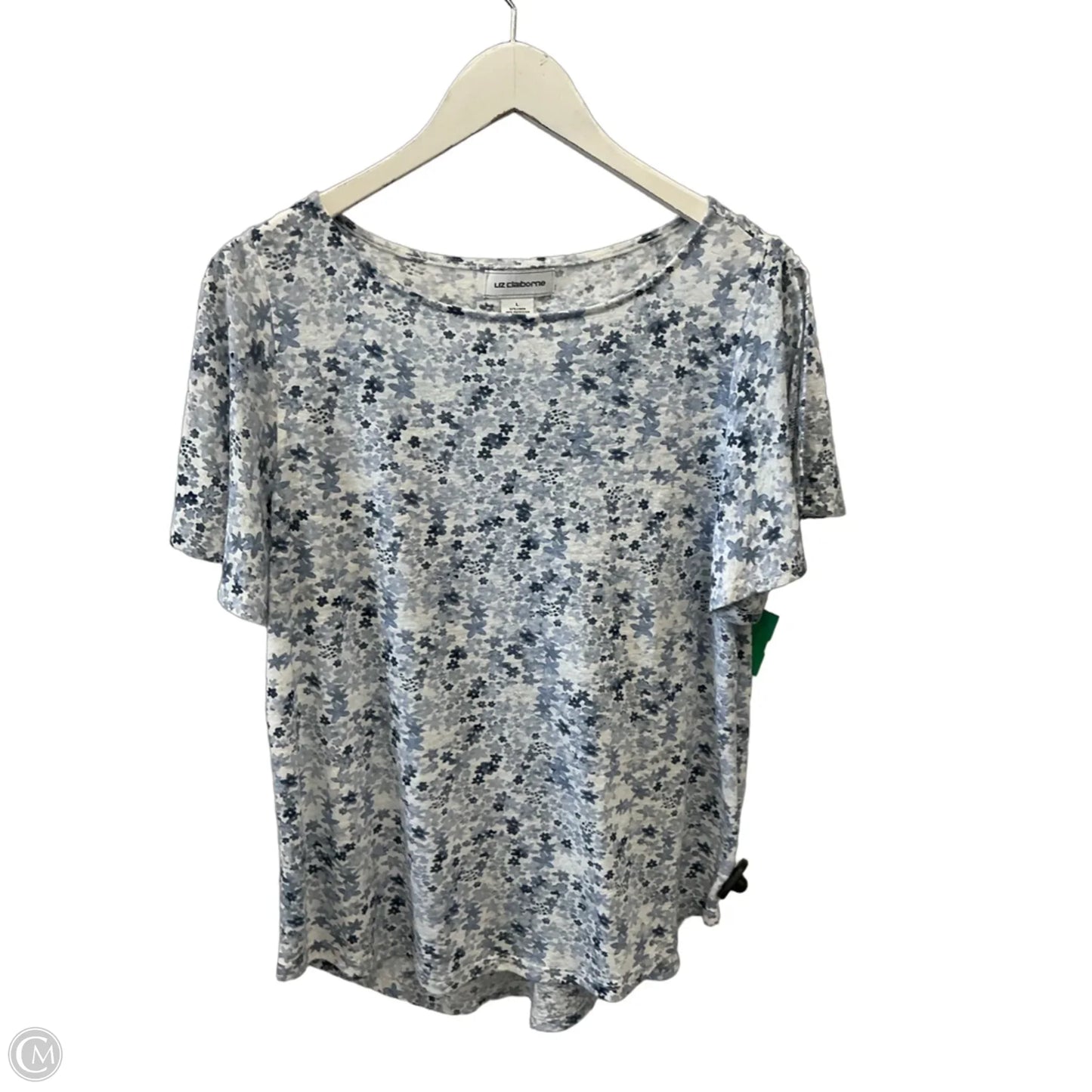Top Short Sleeve By Liz Claiborne In Blue & White, Size: L
