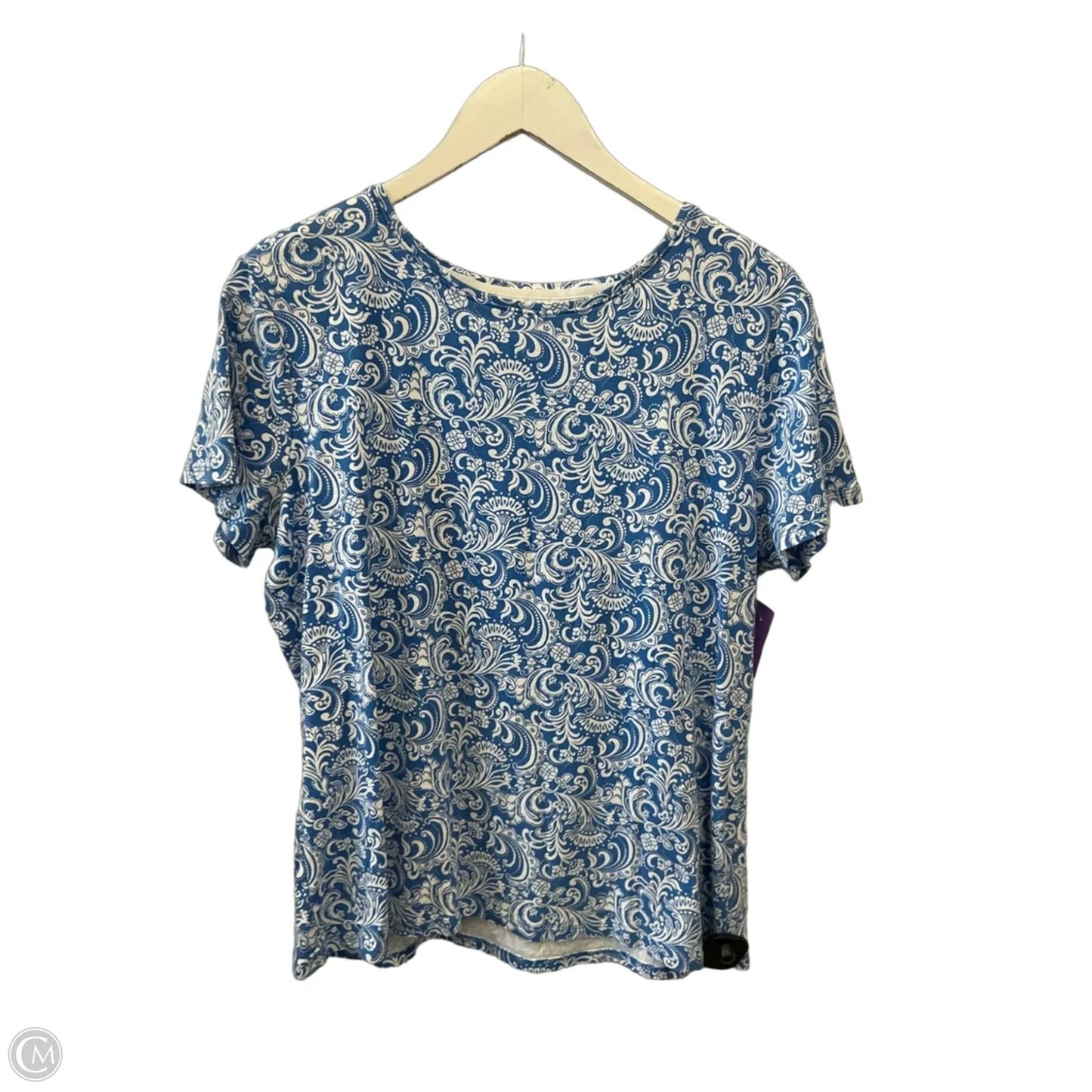 Top Short Sleeve By Croft And Barrow In Blue & White, Size: L