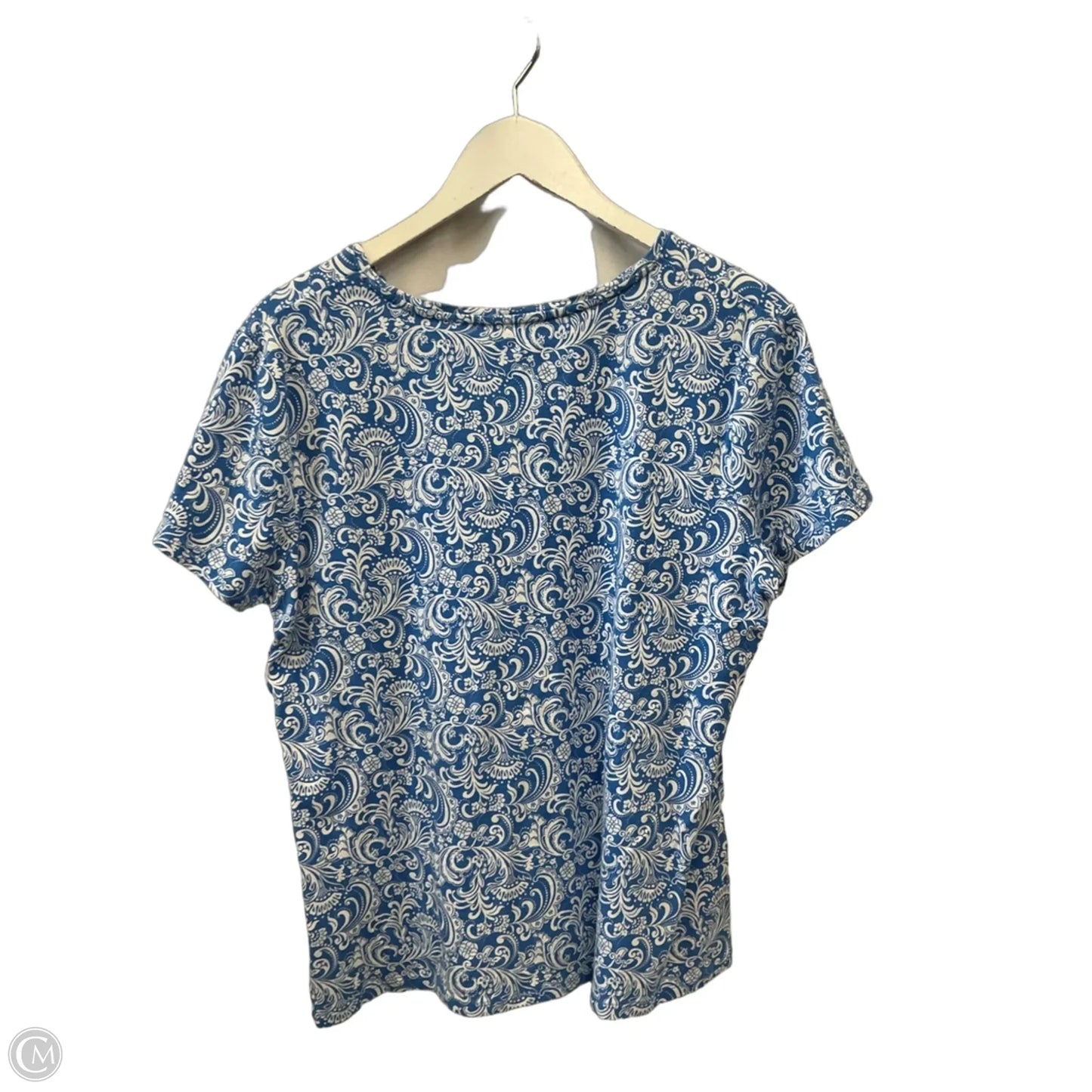 Top Short Sleeve By Croft And Barrow In Blue & White, Size: L