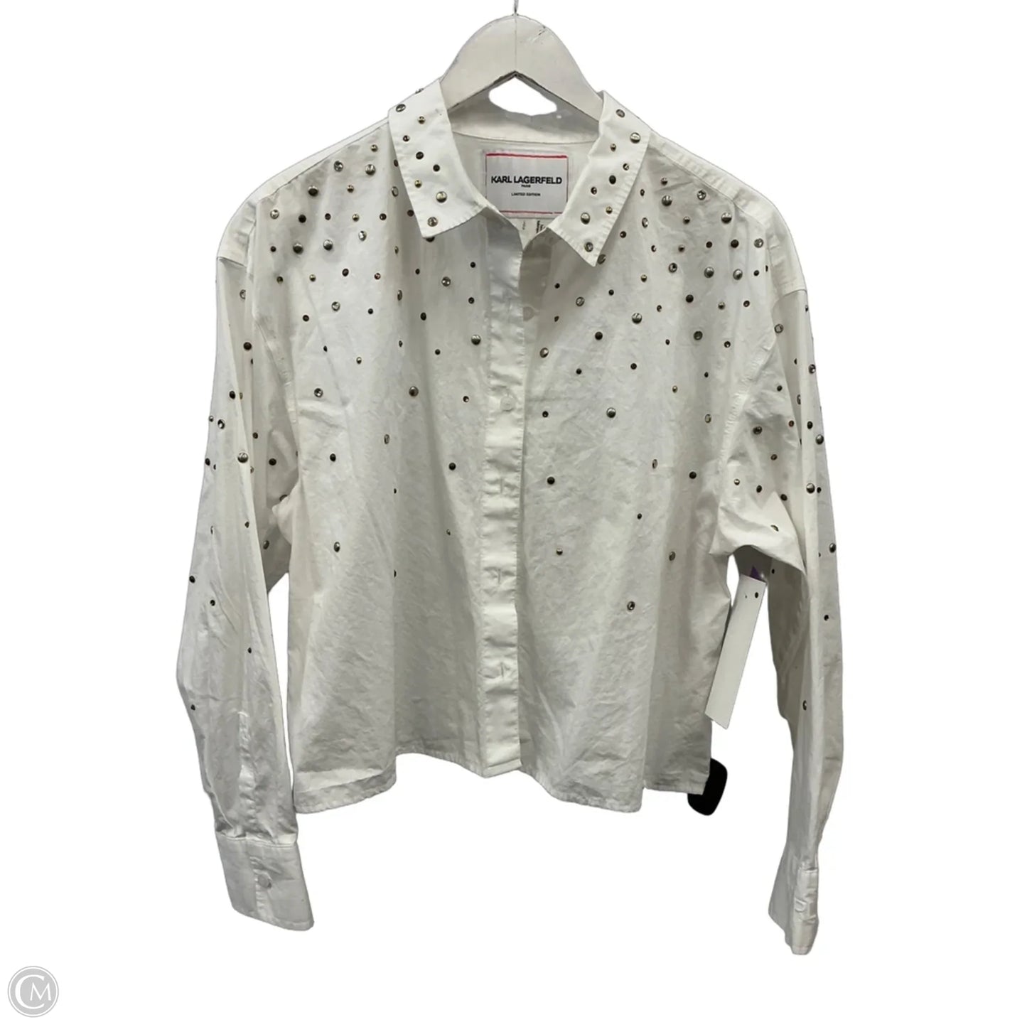 Top Long Sleeve Designer By Karl Lagerfeld In White, Size: L