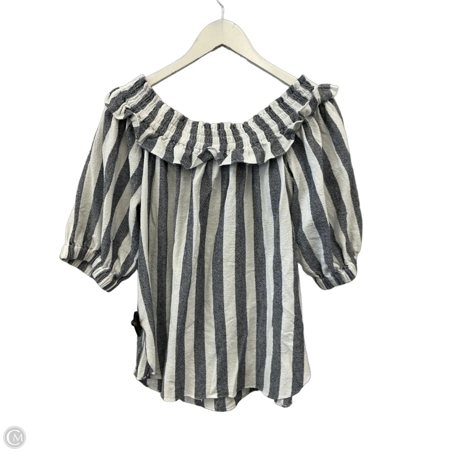 Top Short Sleeve Designer By Misa In Blue & White, Size: L