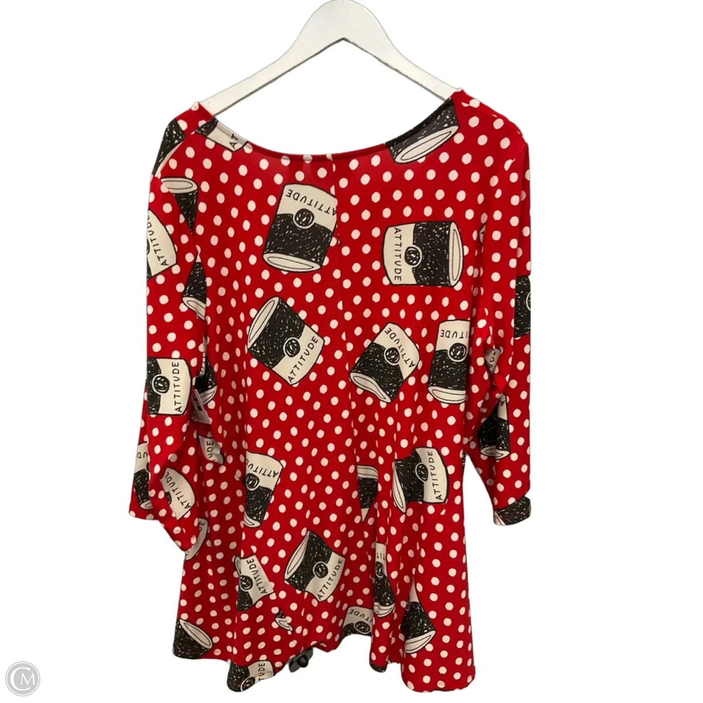 Top 3/4 Sleeve By Attitude In Red & White, Size: 2x