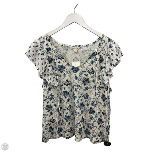 Top Short Sleeve By Lucky Brand In Blue & Cream, Size: Xl