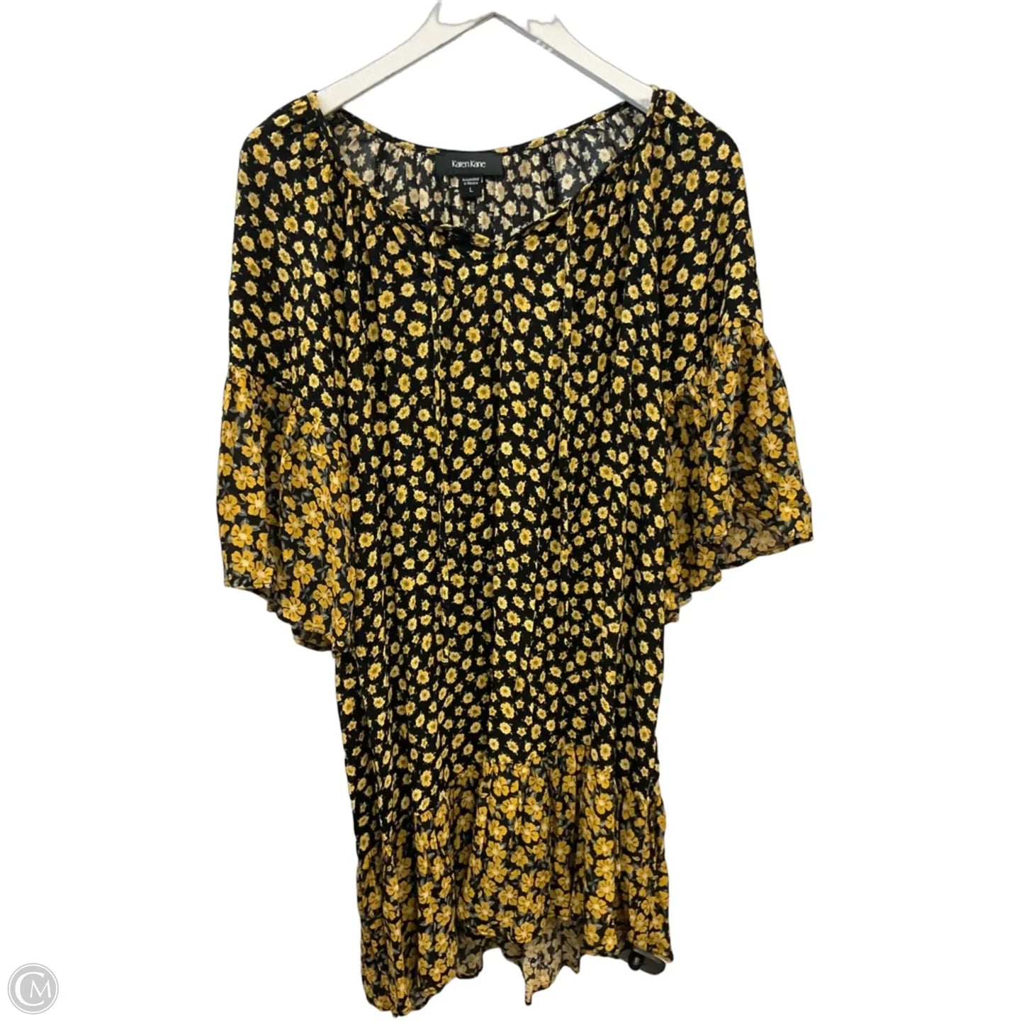 Dress Casual Midi By Karen Kane In Black & Yellow, Size: L