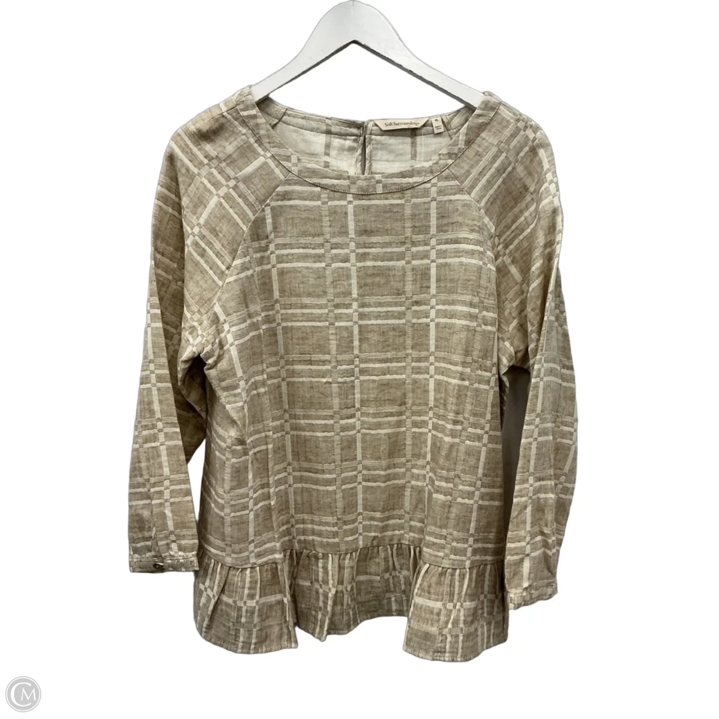 Top 3/4 Sleeve By Soft Surroundings In Tan & White, Size: Lp