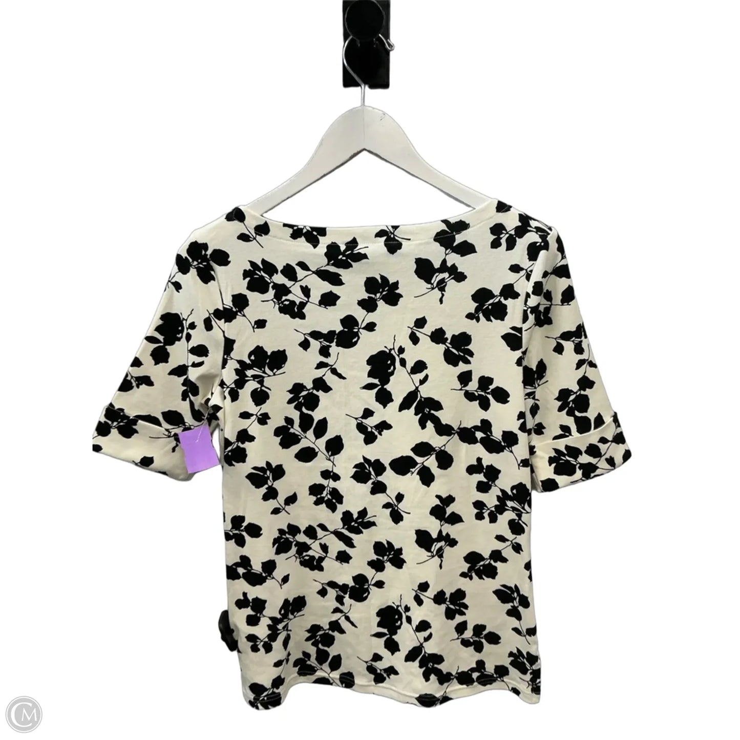 Top Short Sleeve By Lauren By Ralph Lauren In Black & Cream, Size: M