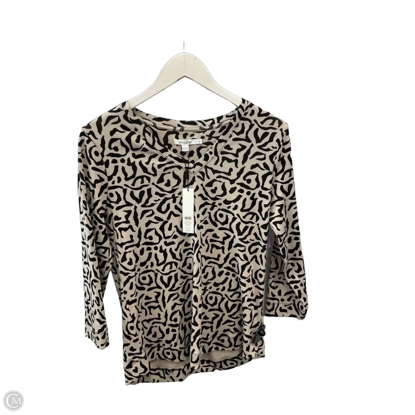 Top 3/4 Sleeve By Chicos In Black & Tan, Size: M